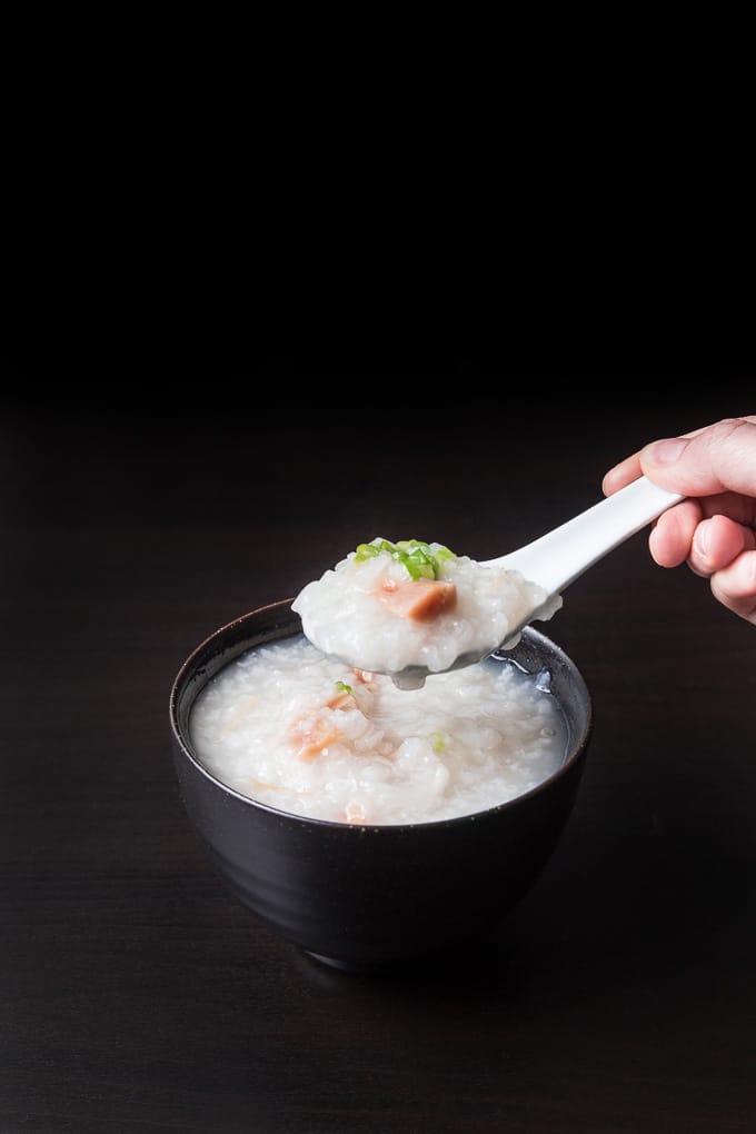Comfort ingredients from congee recipe (rice porridge or jook)