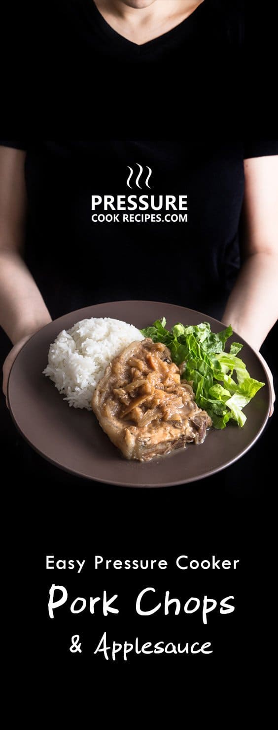 Make this quick & easy 1-minute pressure cooker pork chops and simple homemade applesauce. Moist & tender pork chops drizzled with warm cinnamon applesauce.