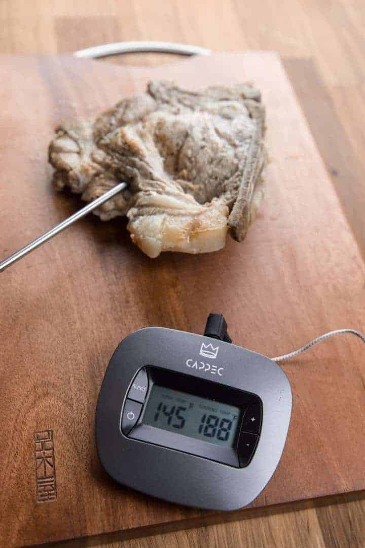 Pressure Cooker Pork Chops and Applesauce Recipe, measure the internal temperature of the pork chops