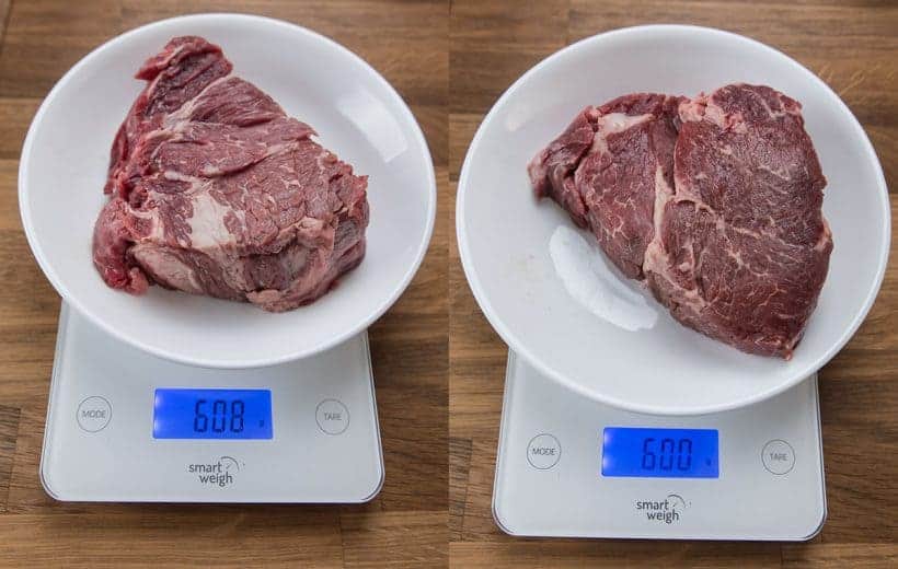 The Best Pot Roast Cooking Time through this comparison experiment: 5 pounds USDA Choice Grade / Canada AAA Grade chuck roast cut into roughly 2 inches thick and weigh 598 grams to 608 grams (1.3 lbs). 