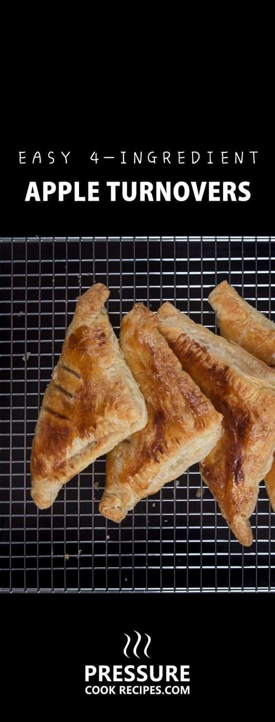 Easy Apple Turnovers Recipe - make these with only 4 ingredients & 10-mins prep! Flaky & crisp buttery puff pastry, bursting with warm cinnamon-spiced applesauce. Perfect Autumn desserts.