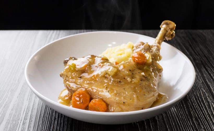 Make Easy Pressure Cooker Turkey One Pot Meal in an hour! Tender turkey, buttery mashed potatoes & rich turkey gravy made in one pot! Great recipe for Thanksgiving & Christmas holidays.