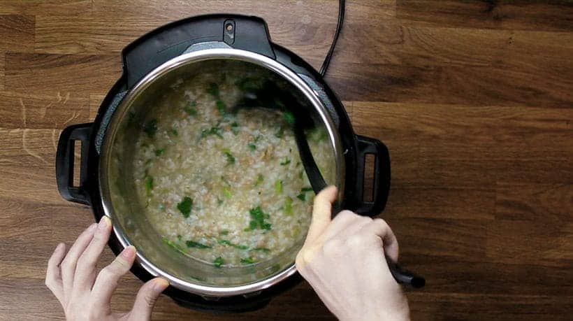 thicken the instant pot congee by stirring until desired consistency