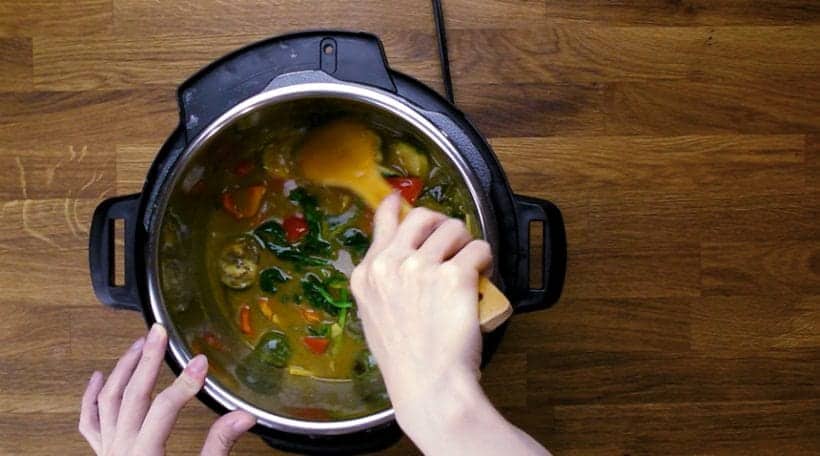 Instant Pot Thai Green Curry Chicken Recipe: Stir in the vegetables