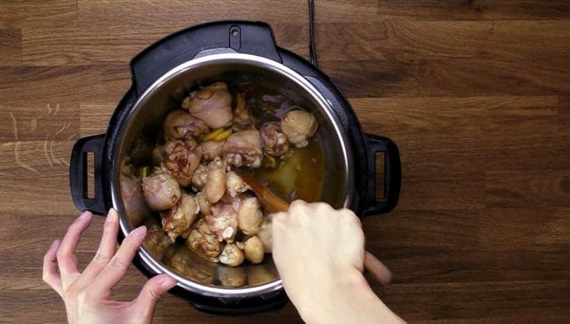 Instant Pot Three Cup Chicken Recipe: Saute chicken drumsticks