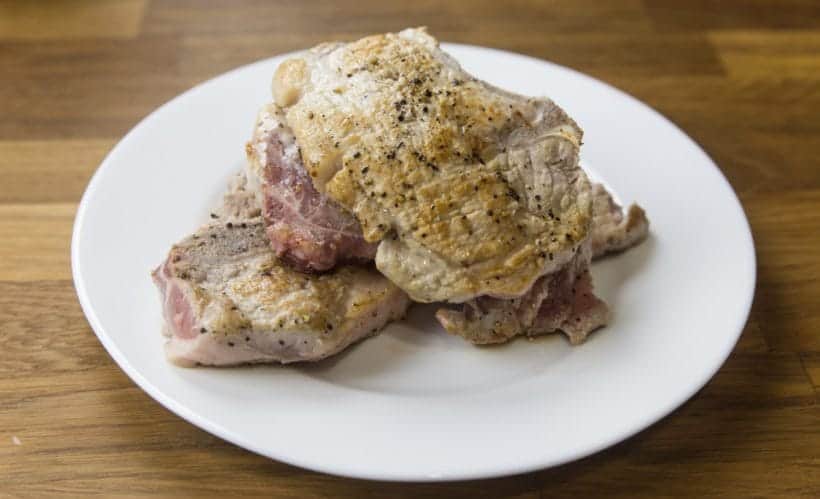 Instant Pot Pork Chops in HK Mushroom Gravy Recipe: browned pressure cooker pork chops