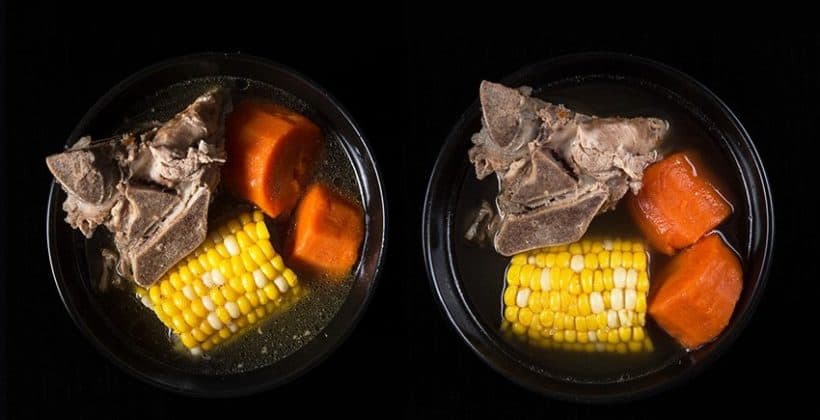 Healthy Chinese Pressure Cooker Pork Bone Soup Recipe (紅蘿蔔粟米豬骨湯): Before and After using fat separator