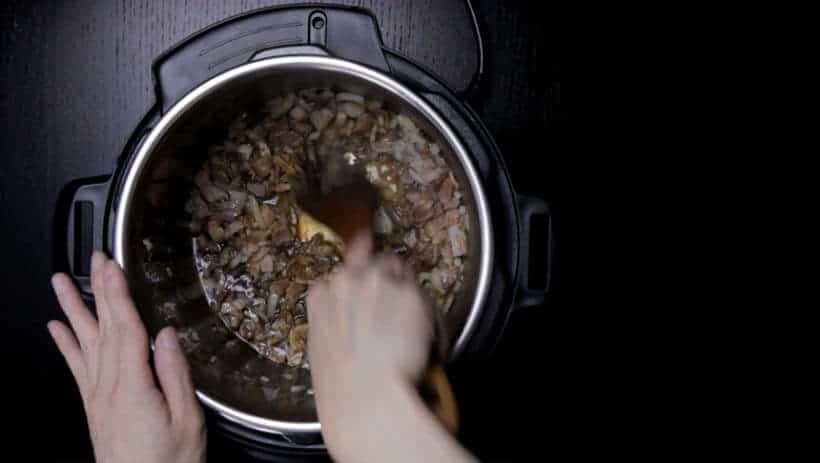 Make Smokey Instant Pot Baked Beans Recipe (Pressure Cooker Baked Beans): deglaze homemade beans from scratch