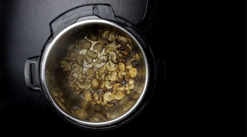 Make Umami Instant Pot Beef Stroganoff Recipe (Pressure Cooker Beef Stroganoff): saute mushrooms in Instant Pot Pressure Cooker