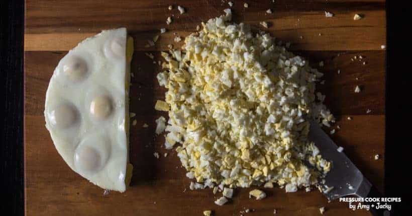 Instant Pot Hard Boiled Egg Loaf Recipe (Pressure Cooker Kathy's No Peel Egg Loaf): chop up the hard cooked egg loaf into chunks for salads or enjoy it as you wish