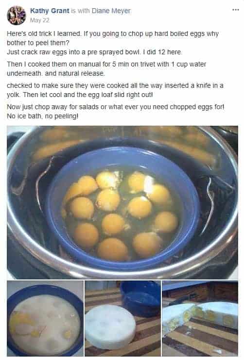 Instant Pot Hard Boiled Egg Loaf Recipe (Pressure Cooker Kathy's No Peel Egg Loaf) from Amy + Jacky's Instant Pot Facebook Group