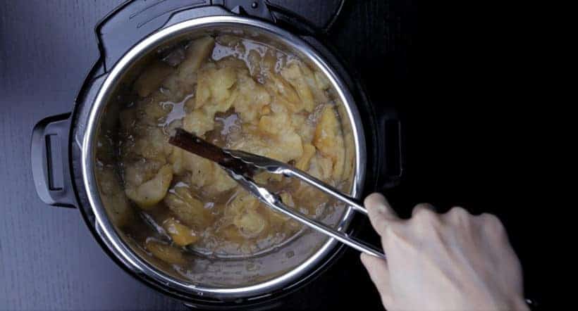 Instant Pot Apple Butter Recipe (Pressure Cooker Apple Butter): remove cinnamon sticks from Instant Pot Electric Pressure Cooker.