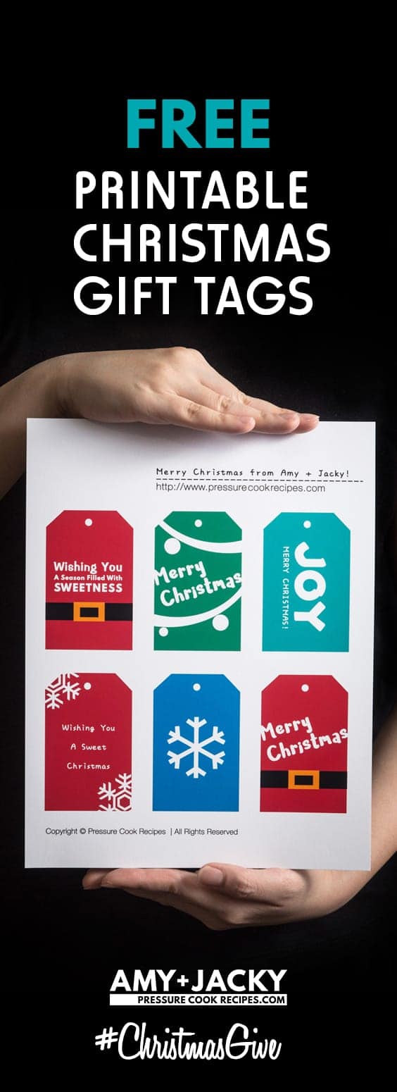 Decorate your holiday gifts with these adorable exclusive Free Printable Christmas Gift Tags: join Amy and Jacky’s Pressure Cooking ChristmasGive Challenge
