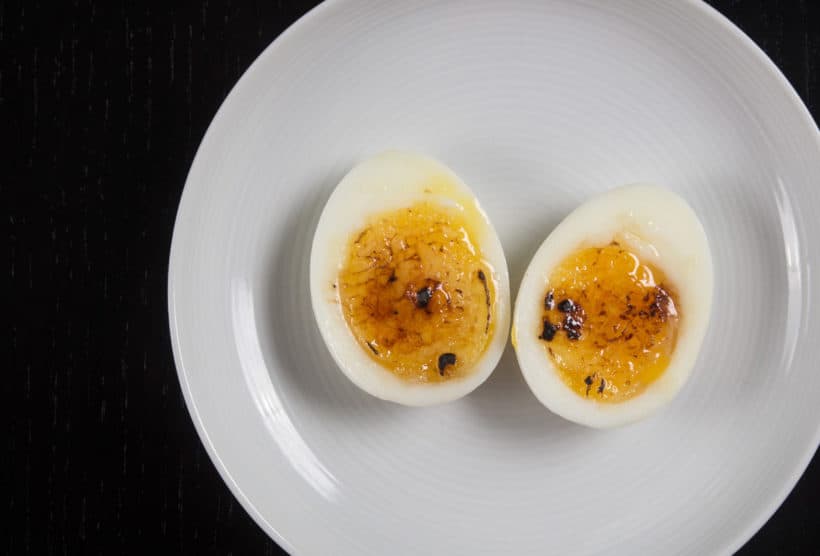 Instant Pot Egg Brulee Recipe (Pressure Cooker Egg Brûlée): Make this 3-ingredient Egg Brulee to impress your guests! Simple yet fancy soft boiled egg hor d'oeuvres or appetizer. Perfect for holiday potlucks or parties!