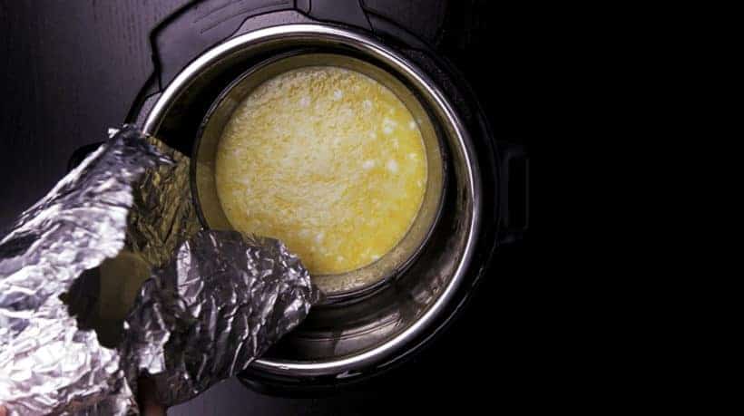 Instant Pot Lemon Curd Recipe (Pressure Cooker Lemon Curd): discard aluminum foil and give it a few quick whisk with silicone whisk
