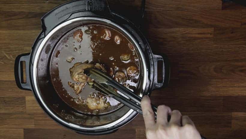 Instant Pot Gumbo Recipe (Pressure Cooker Gumbo): remove and shred pressure cooked chicken thighs. Discard chicken skin and bones. 