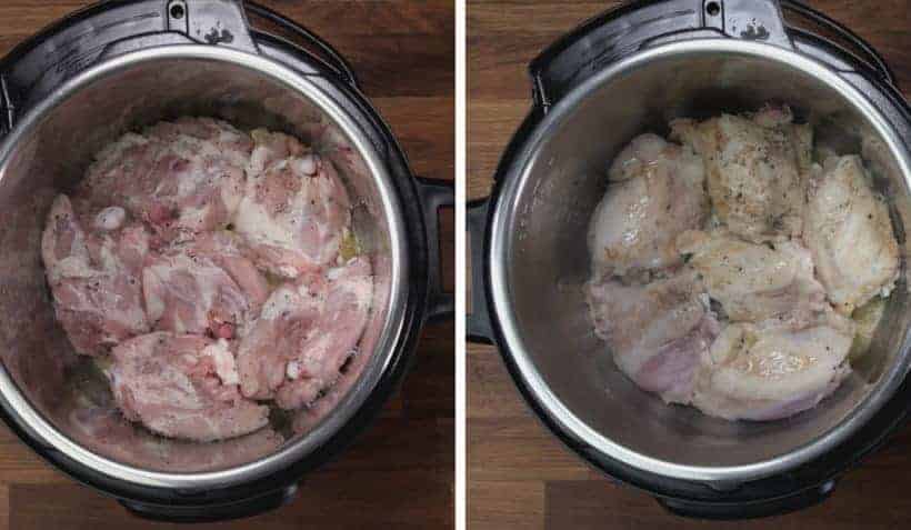 Instant Pot Tuscan Chicken Recipe (Pressure Cooker Tuscan Garlic Chicken): brown chicken in Instant Pot Pressure Cooker