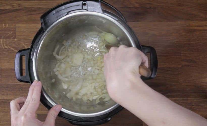 Instant Pot Chicken and Dumplings Recipe (Pressure Cooker Chicken and Dumplings): saute chopped onions 