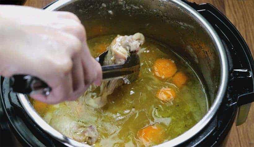 Instant Pot Chicken and Dumplings Recipe (Pressure Cooker Chicken and Dumplings): remove pressure cooked chicken from Instant Pot Pressure Cooker