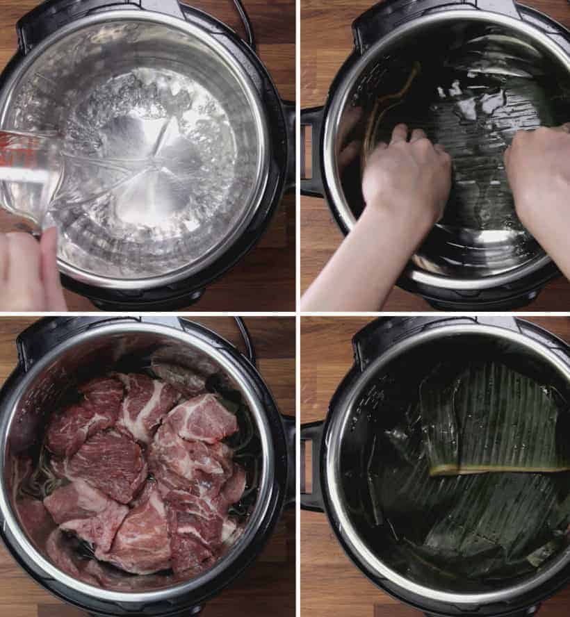 Instant Pot Kalua Pork Recipe (Pressure Cooker Hawaiian Pork Roast): pressure cook marinated cubed pork shoulder with fresh banana leaves #instantpot #pressurecooker #recipes #pork #hawaiian