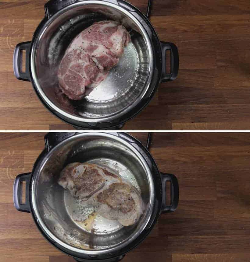 Instant Pot Pork Shoulder: season pork shoulder and brown pork shoulder in Instant Pot Pressure Cooker 