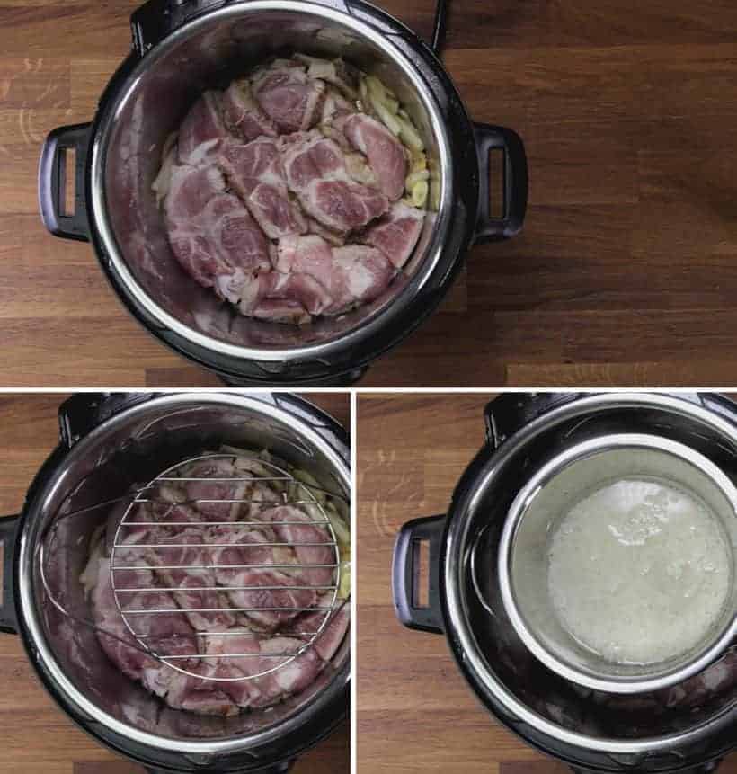 how to cook pot in pot rice with pork shoulder in Instant Pot Pressure Cooker 