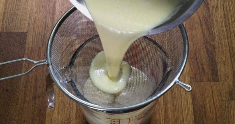 smooth creme brulee tip - pour warm cream through mesh strainer