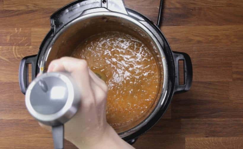 Instant Pot Butter Chicken: blend butter chicken sauce with immersion blender for smoother texture