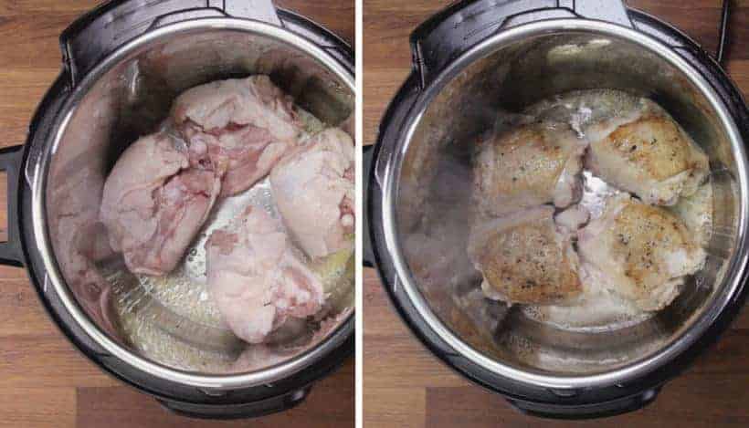 Instant Pot HK Onion Chicken: brown chicken in Instant Pot Pressure Cooker