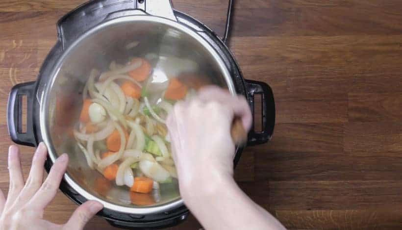 Instant Pot HK Borscht Soup: saute vegetables in Instant Pot Pressure Cooker
