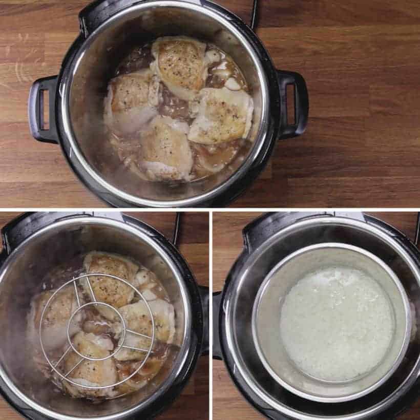 Instant Pot HK Onion Chicken: pressure cook pot-in-pot rice with chicken in Instant Pot Pressure Cooker