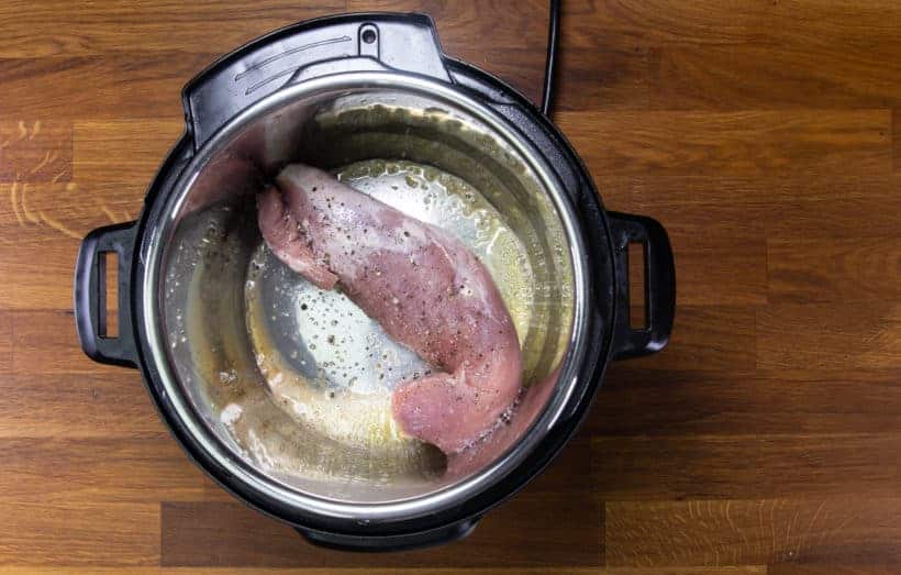 Instant Pot Pork Tenderloin: saute pork tenderloin in Instant Pot Pressure Cooker