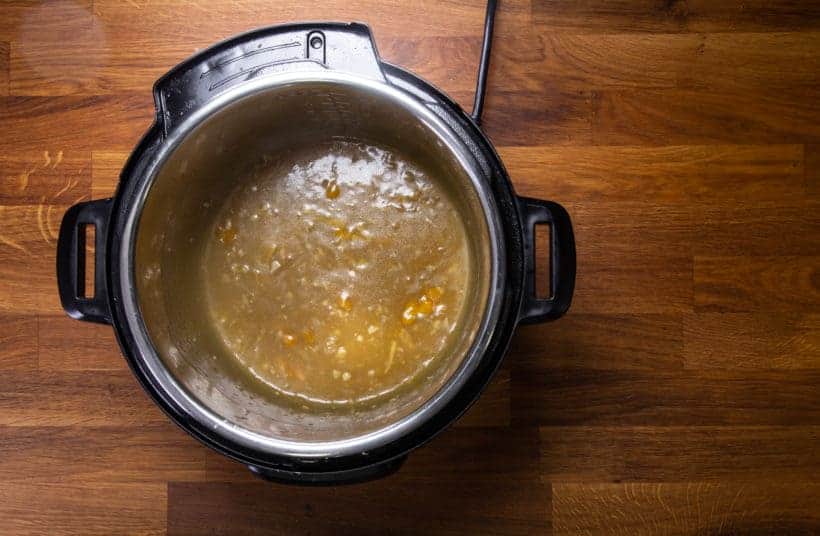Pressure Cooker Orange Chicken: thicken and season orange chicken sauce in Instant Pot Pressure Cooker