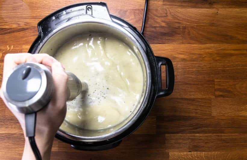 Instant Pot Potato Leek Soup | Instant Pot Potato Soup: blend leek potato soup in Instant Pot Pressure Cooker with hand immersion blender