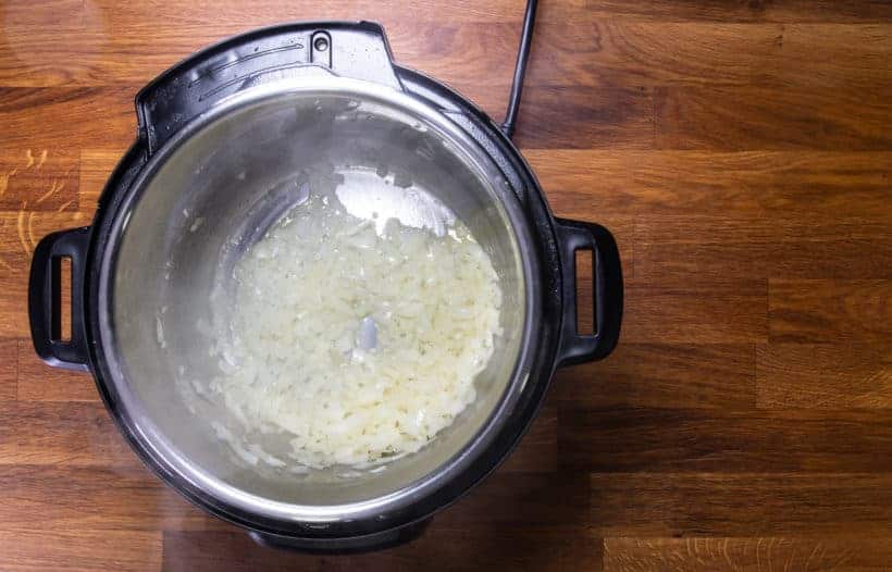 Instant Pot Split Pea Soup: soften diced onions in Instant Pot Pressure Cooker