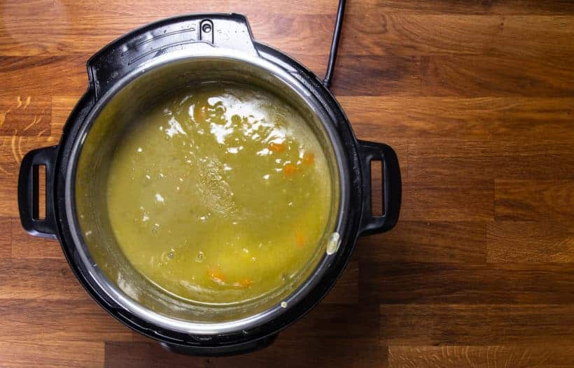 Instant Pot Split Pea Soup: season and thicken split pea soup in Instant Pot Pressure Cooker
