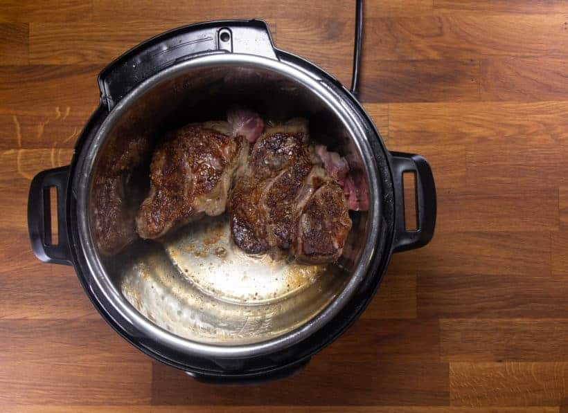 Instant Pot French Dip | Pressure Cook French Dip: brown both sides of seasoned chuck roast in Instant Pot Pressure Cooker