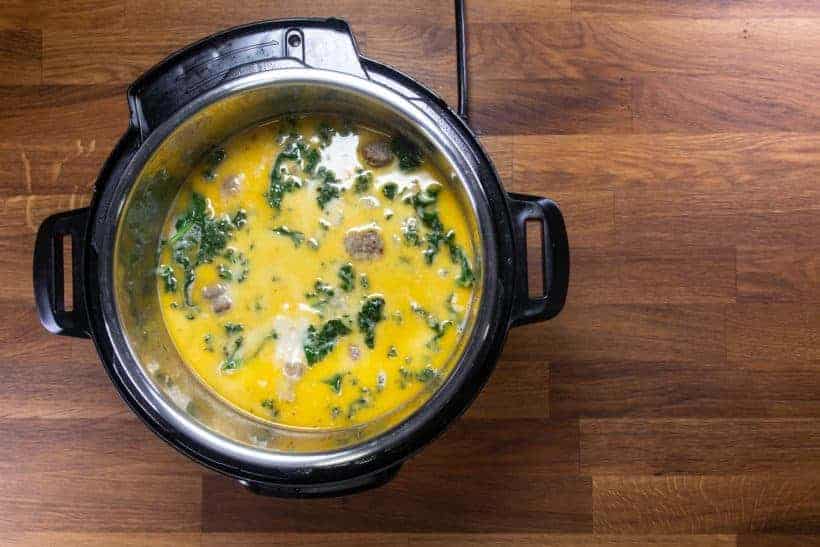 Instant Pot Zuppa Toscana Recipe | Pressure Cooker Zuppa Toscana Soup | Instant Pot Sausage Kale Potato Soup: add heavy cream in Instant Pot Pressure Cooker 