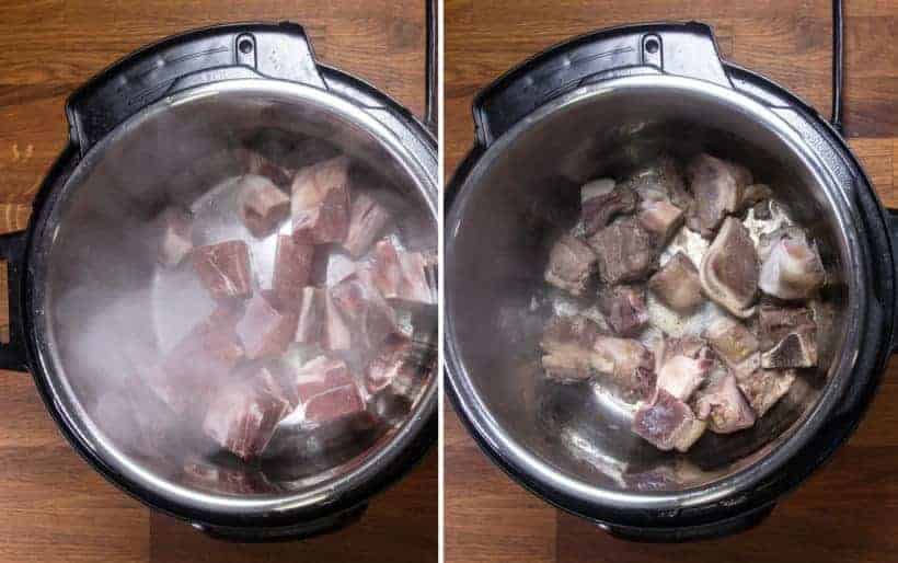 Instant Pot Chinese Lamb Stew | Pressure Cooker Lamb Stew: brown lamb stew meat in Instant Pot Pressure Cooker