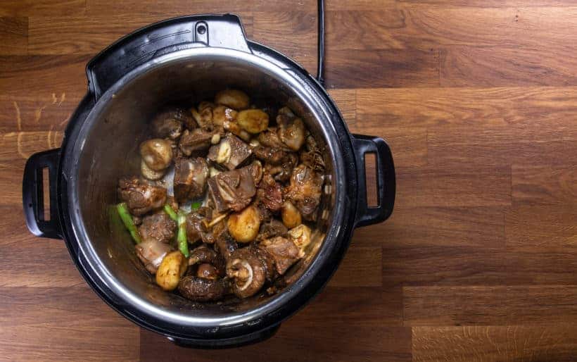 Instant Pot Chinese Lamb Stew | Pressure Cooker Lamb Stew: saute shiitake mushrooms, water chestnuts, chu hou paste, fermented bean curd in Instant Pot Pressure Cooker
