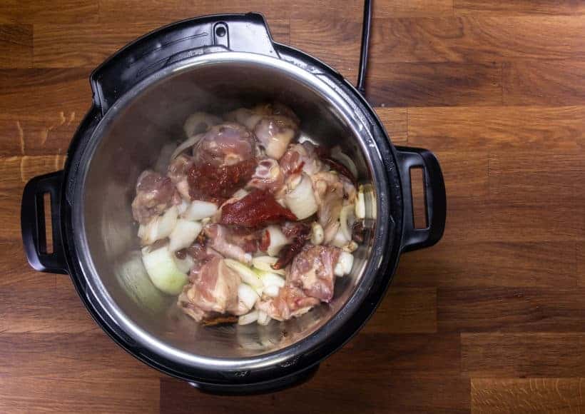 Instant Pot Chinese Chicken Stew | Instant Pot Da Pan Ji: saute chili bean sauce, tomato paste, sugar in Instant Pot Pressure Cooker