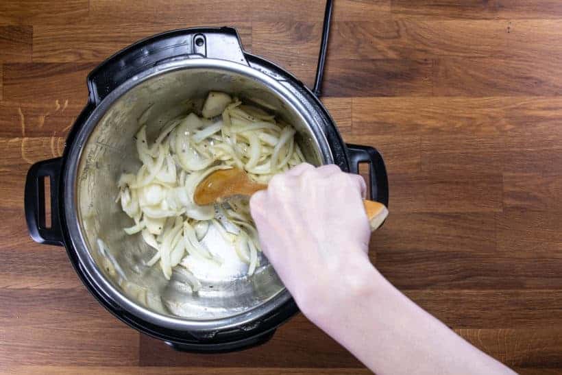 Pressure Cooker Lamb Shanks: saute onions, garlic in Instant Pot Pressure Cooker