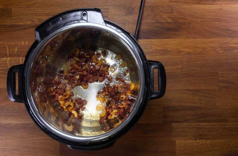 Instant Pot Turnip Cake: saute lo bak go toppings in Instant Pot Pressure Cooker