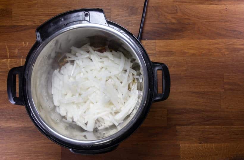 Instant Pot Turnip Cake: add pressure cooked turnip in Instant Pot Pressure Cooker