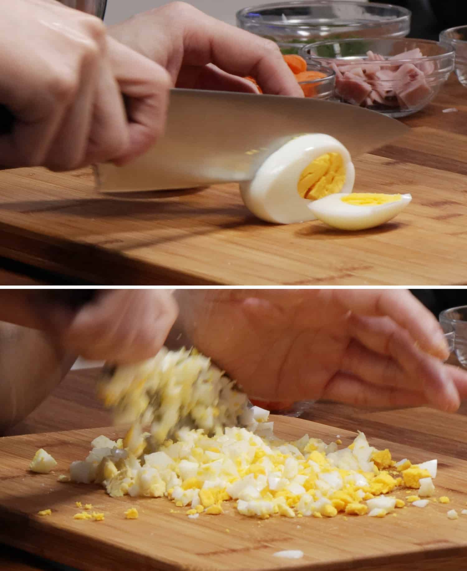 chop eggs