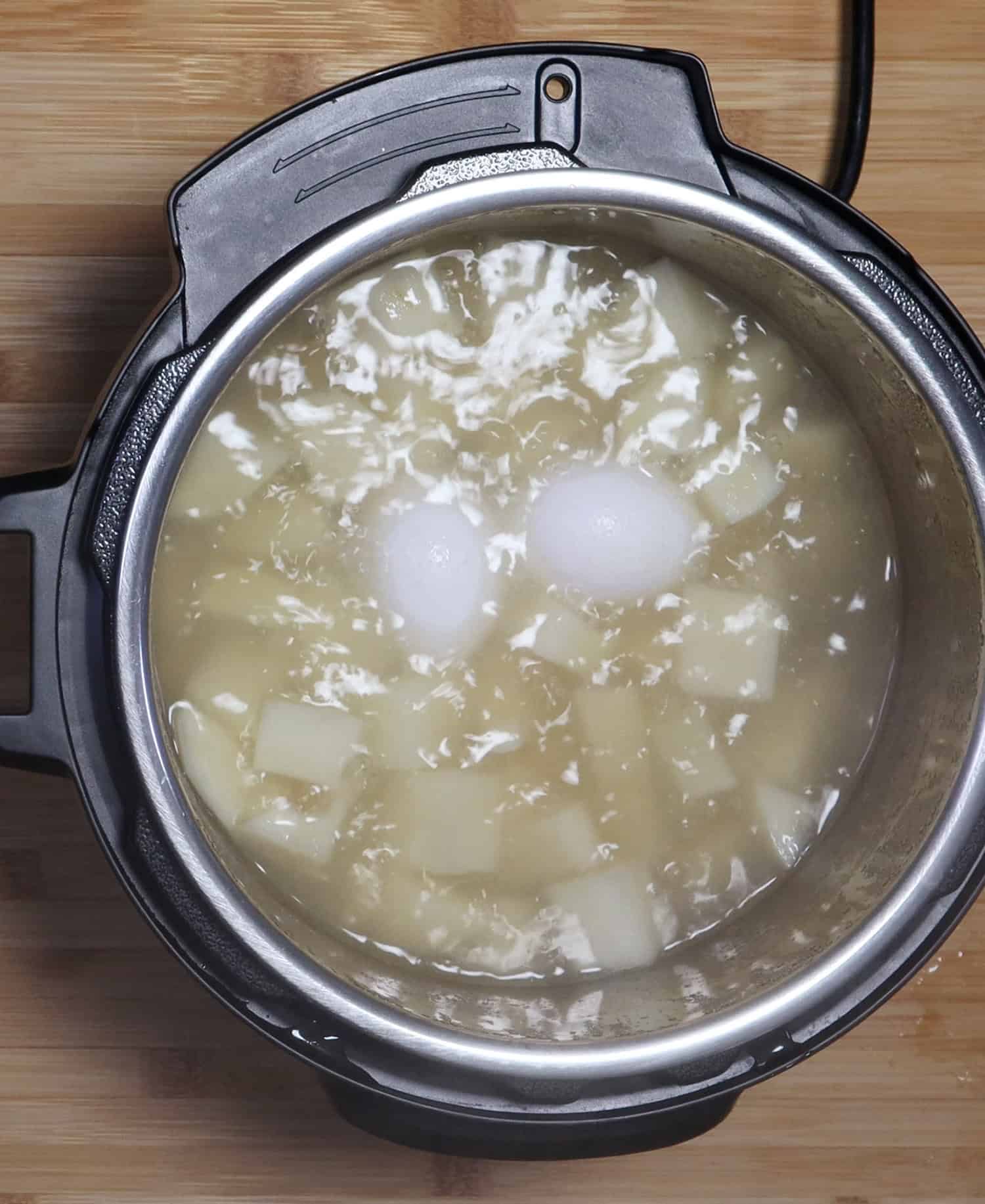 pressure cooked potatoes and eggs in Instant Pot