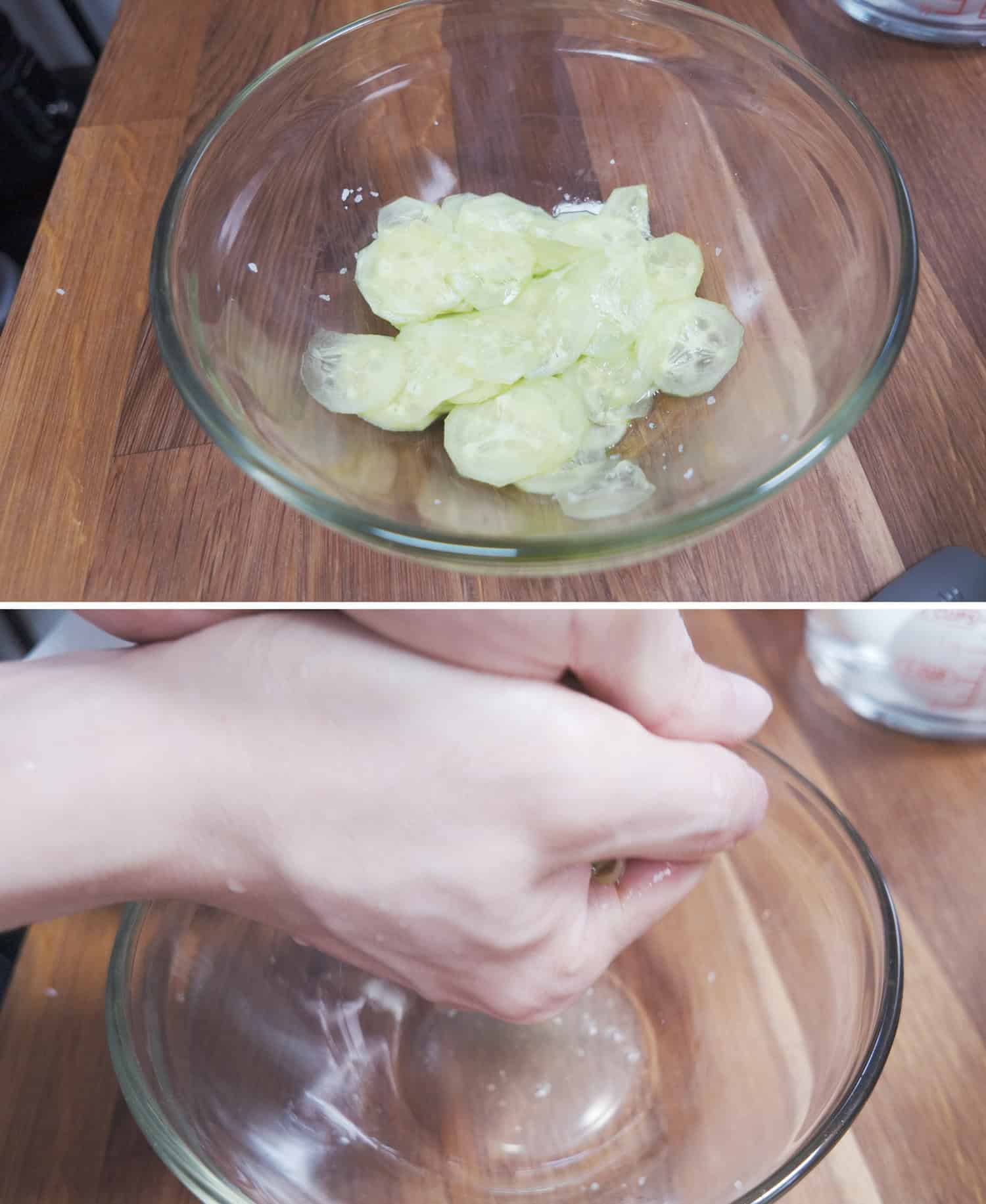 squeeze water out of sliced cucumber