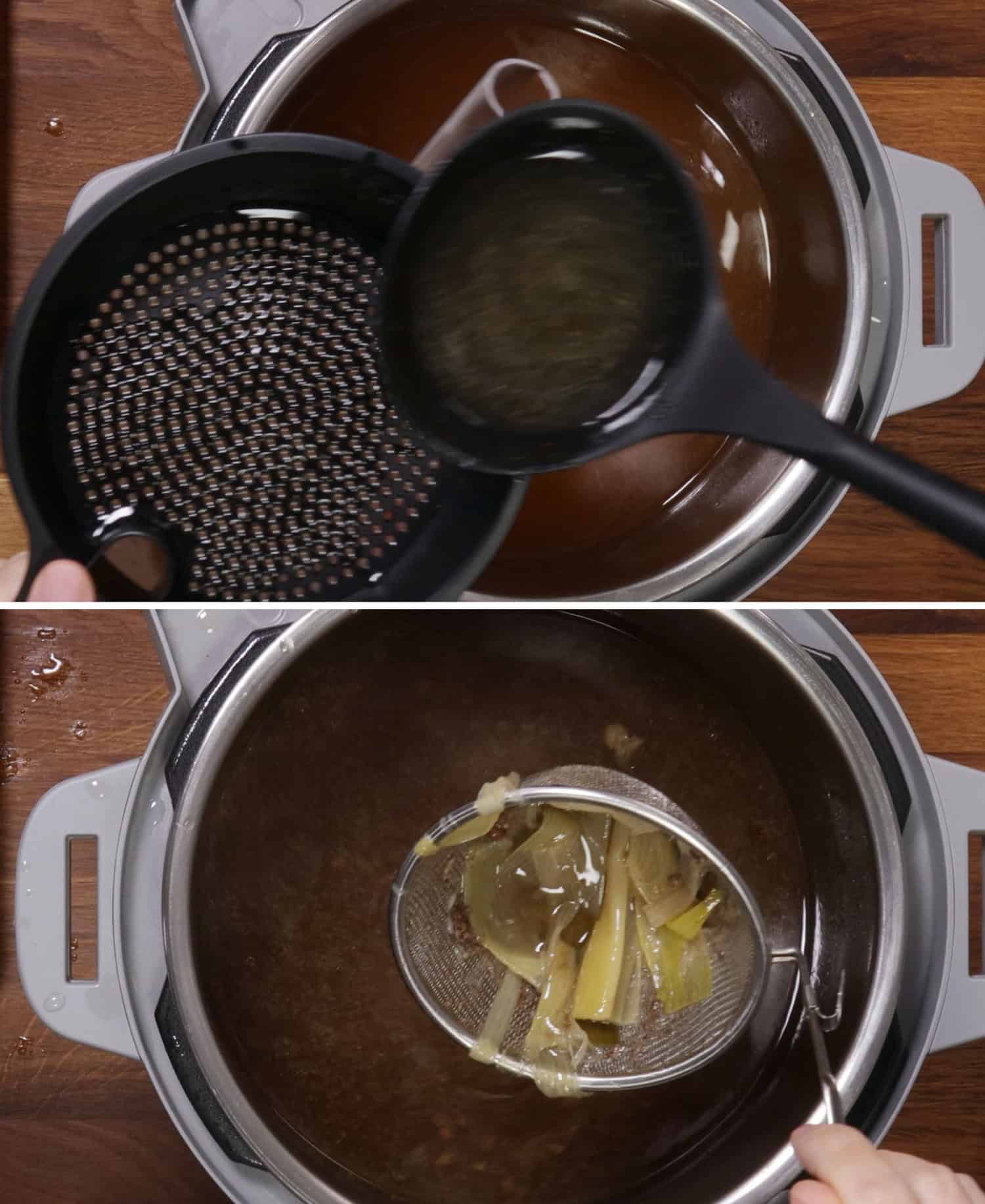 use fat separator to remove spices and oil